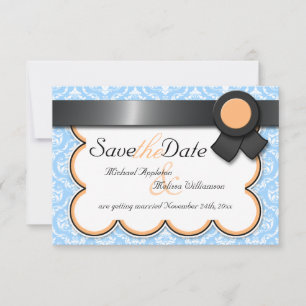 Orange & Blue Damask Save the Date Announcements