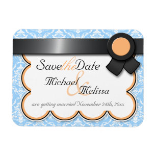 Orange & Blue Damask Save the Date flat Magnet