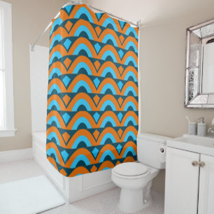 Orange Blue Diamond Geometric Pattern Shower Curtain