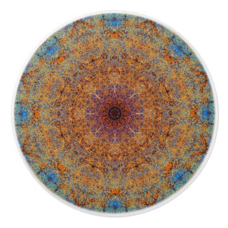 Orange Blue Eastern Influenced Spyrograph Mandala Ceramic Knob