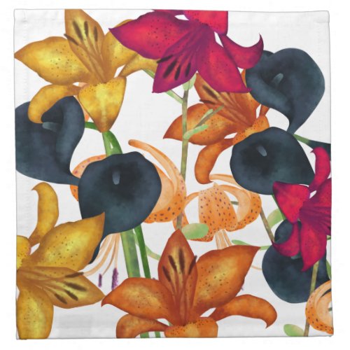 Orange Blue Fall Tiger Lily Wedding Cloth Napkins