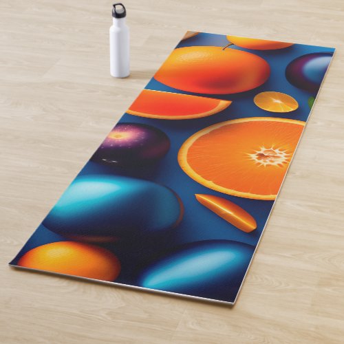orange blue fantasy fruit yoga mat
