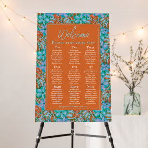 Orange & Blue Floral Wedding Seating Chart Foam Board