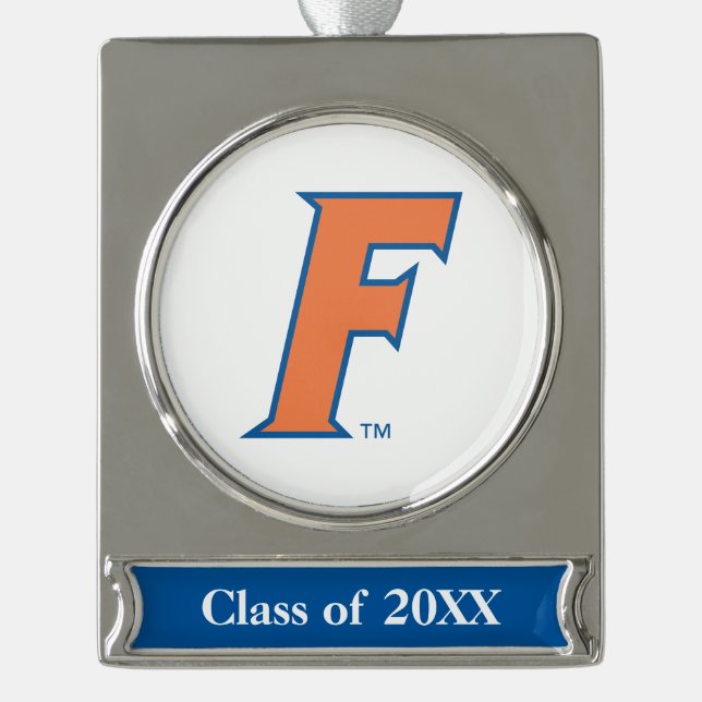 Orange & Blue Florida F Logo Silver Plated Banner Ornament (Front)
