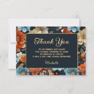 Orange Blue Flowers Black Birthday Thank You Card
