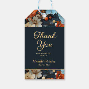 Orange Blue Flowers Black Birthday Thank You Gift Tags