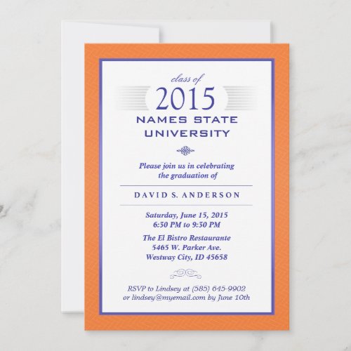 Orange  Blue Formal Graduation Party Invitation