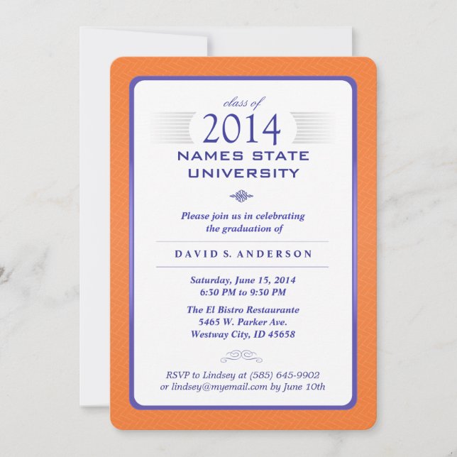Orange & Blue Formal Graduation Party Invitation (Front)