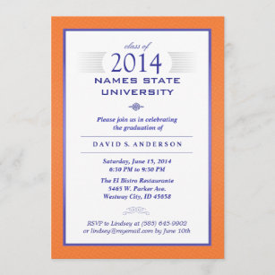 Orange & Blue Formal Graduation Party Invitation