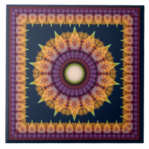Orange blue fractal framed ornament ceramic tile