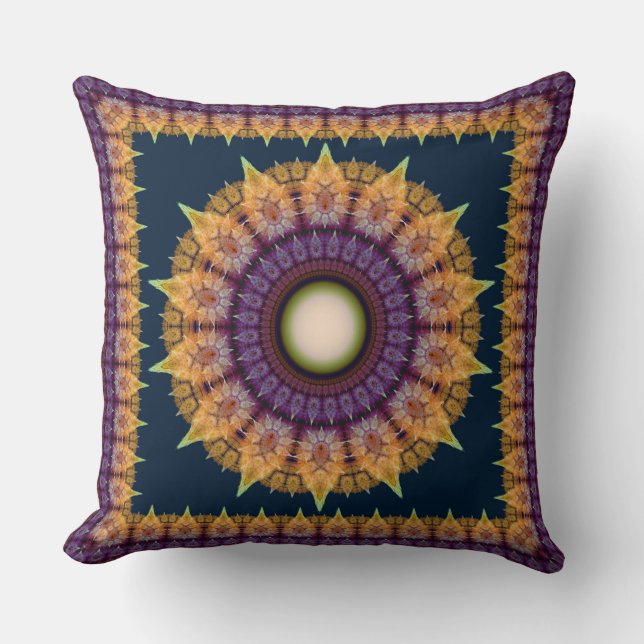 Orange blue fractal framed ornament throw pillow (Front)