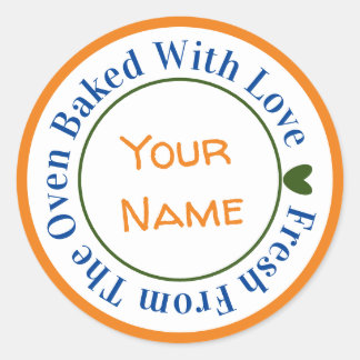 Orange Blue Fresh From the Oven Baked with Love Classic Round Sticker