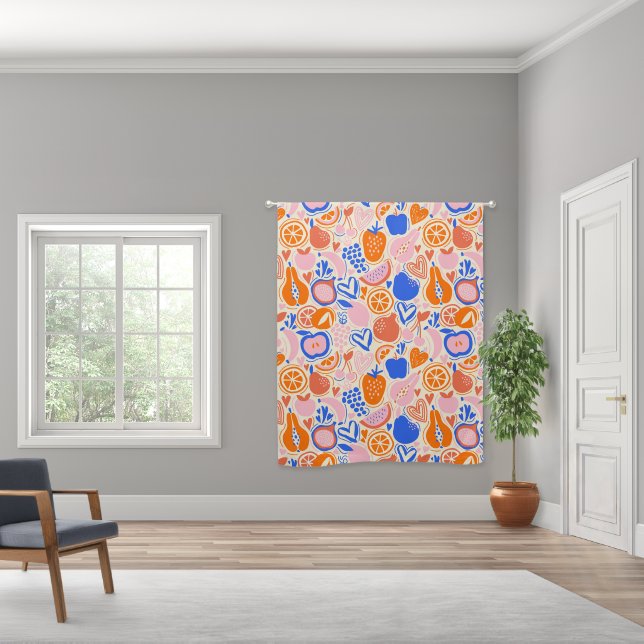 Orange Blue Fruits Vegetables  Blackout Curtains (Wide)
