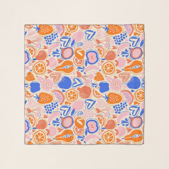 Orange Blue Fruits Vegetables  Scarf (Front)