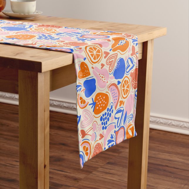 Orange Blue Fruits Vegetables  Short Table Runner (In Situ)
