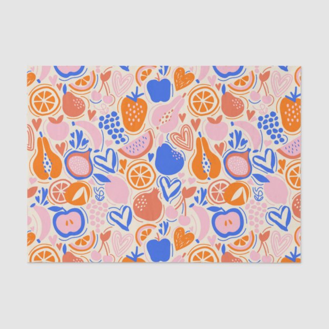 Orange Blue Fruits Vegetables  Tissue Paper (Front)