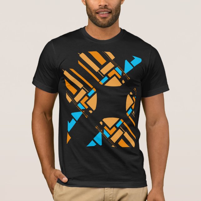 Orange Blue Geometric Circular Southwest Art Look T-Shirt (Front)