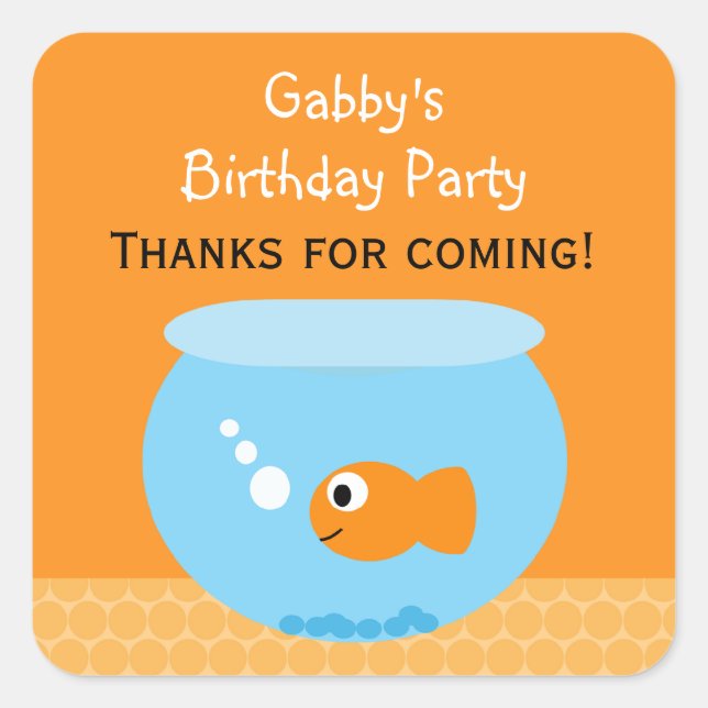 Orange Blue Goldfish Birthday Party Favor Stickers (Front)