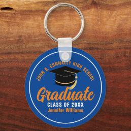 Orange Blue Graduate Personalized 2024 Graduation Keychain