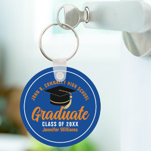 Orange Blue Graduate Personalized 2024 Graduation Keychain