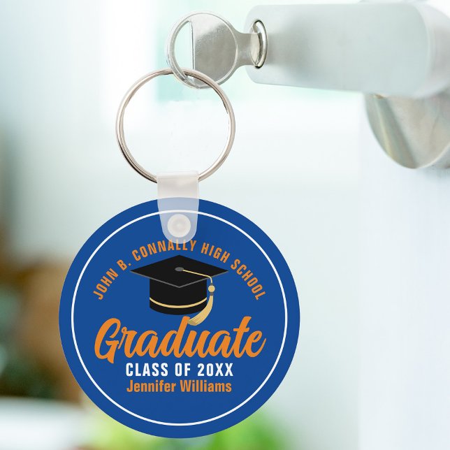 Orange Blue Graduate Personalized 2024 Graduation Keychain (Creator Uploaded)