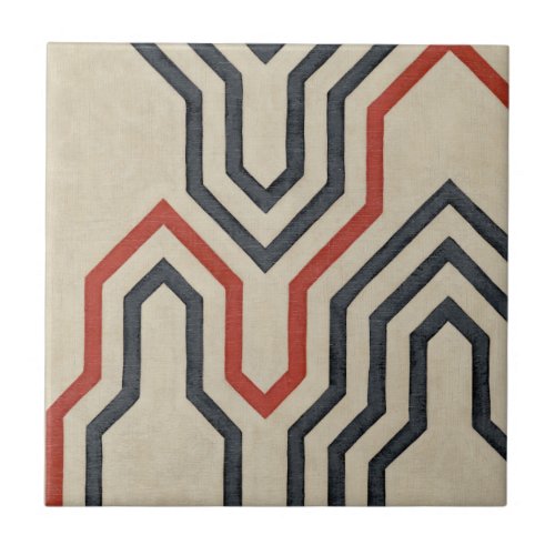 Orange  Blue Graphic Lines Ceramic Tile