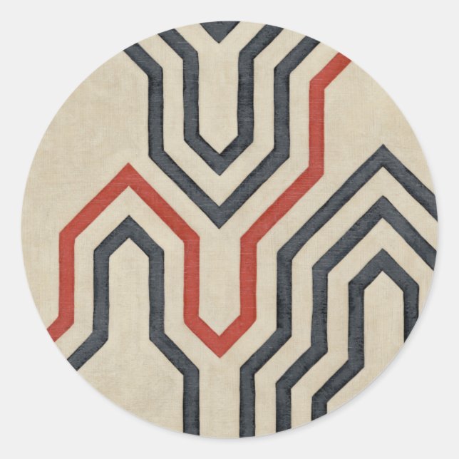 Orange & Blue Graphic Lines Classic Round Sticker (Front)