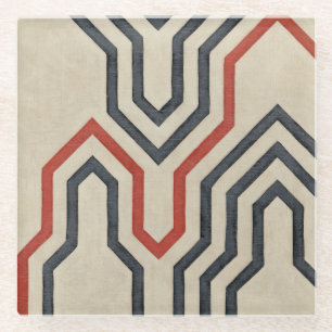 Orange & Blue Graphic Lines Glass Coaster