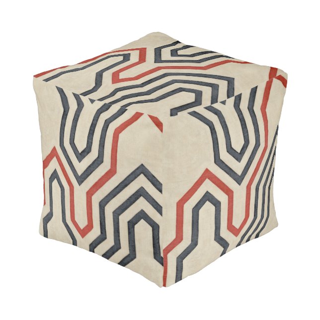 Orange & Blue Graphic Lines Pouf (Angled Front)