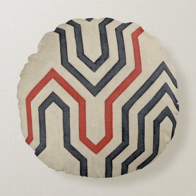 Orange & Blue Graphic Lines Round Pillow (Front)