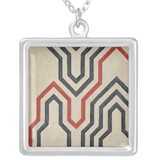 Orange & Blue Graphic Lines Silver Plated Necklace (Front)