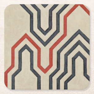 Orange & Blue Graphic Lines Square Paper Coaster