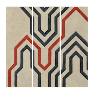 Orange & Blue Graphic Lines Triptych