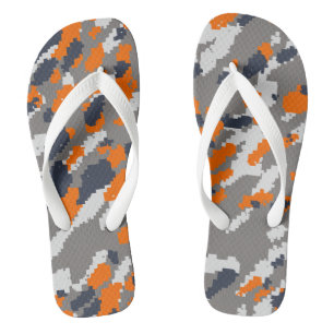 Orange, Blue Gray and White Camo abstract Flip Flops