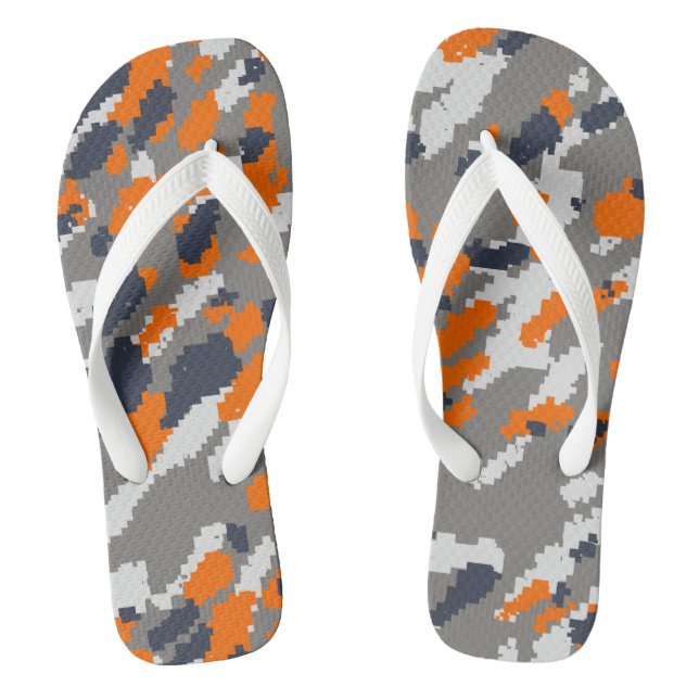 Orange, Blue Gray and White Camo abstract Flip Flops (Footbed)