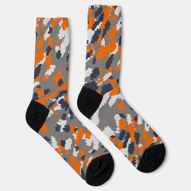 Orange, Blue Gray and White Camo abstract Socks (Right)