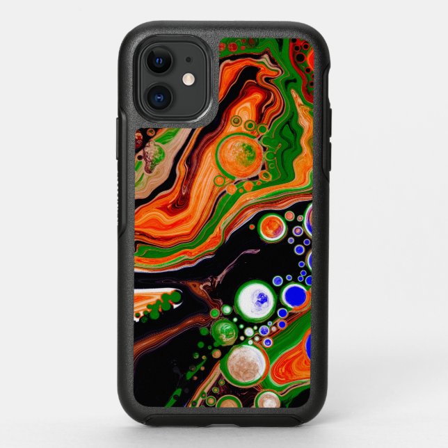 Orange, Blue, Green, Black Digital Fluid Art Otterbox iPhone Case (Back)