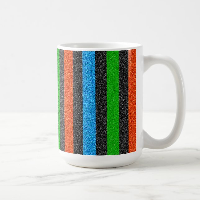 Orange, Blue, Green, Black Glitter Striped STaylor Coffee Mug (Right)