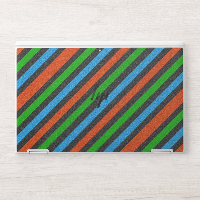 Orange, Blue, Green, Black Glitter Striped STaylor HP Laptop Skin (Front)