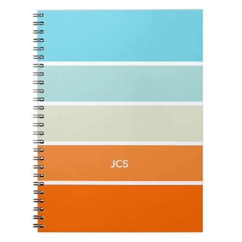 Orange Blue Green Color Block Stripes Monogram Notebook