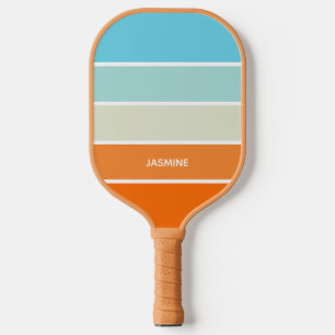 Orange Blue Green Color Block Stripes Name Pickleball Paddle