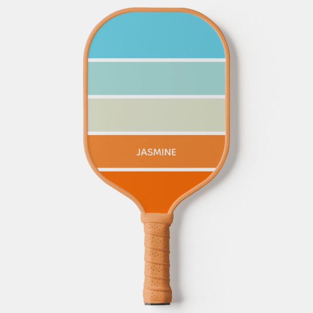 Orange Blue Green Color Block Stripes Name Pickleball Paddle (Front)