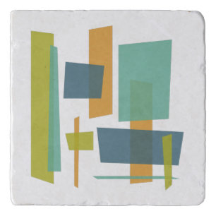 Orange Blue Green Funky Rectangles Midcentury Trivet