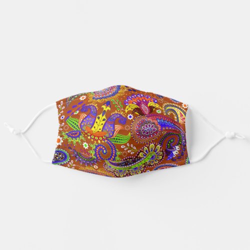 Orange Blue Green Yellow Paisley Floral Pattern Adult Cloth Face Mask