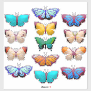 Orange Blue Green Yellow White Butterfly  Sticker