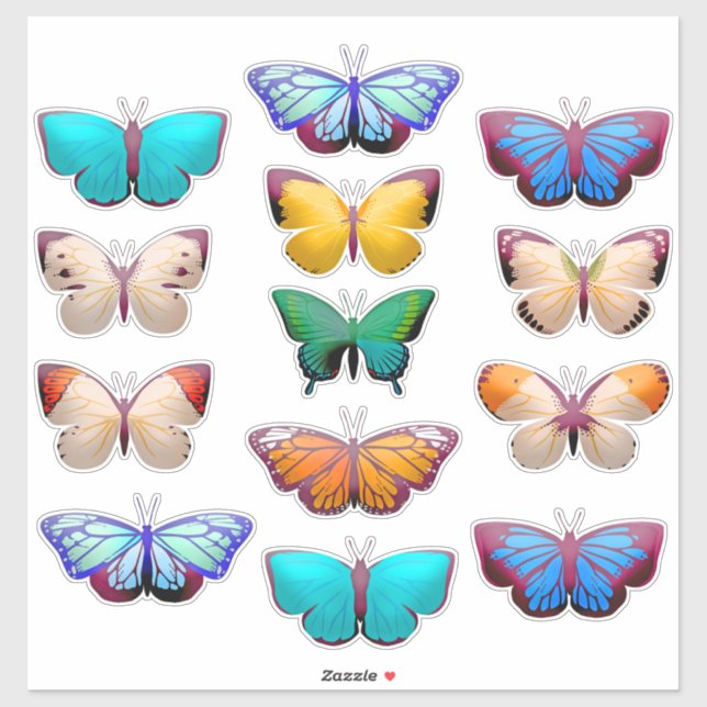 Orange Blue Green Yellow White Butterfly  Sticker (Sheet)