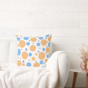 Orange Blue Grey Polka Dots Throw Pillow