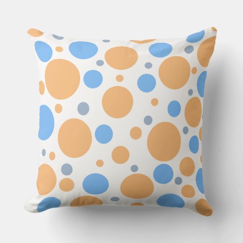 Orange Blue Grey Polka Dots Throw Pillow