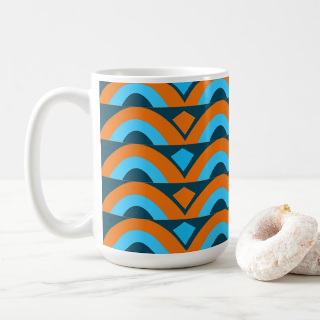 Orange Blue Half Circle Diamond Geometric Coffee Mug (With Donut)