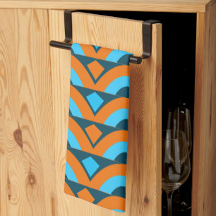 Orange Blue Half Circle Diamond Geometric Kitchen Towel